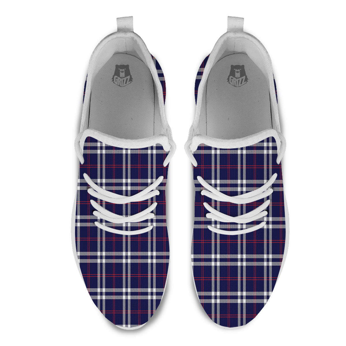 White Blue And Red Tartan Print Pattern White Athletic Shoes-grizzshop