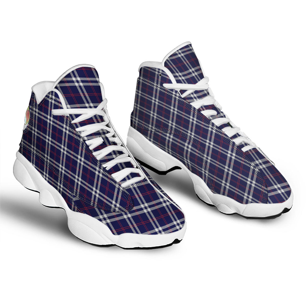 White Blue And Red Tartan Print Pattern White Basketball Shoes-grizzshop