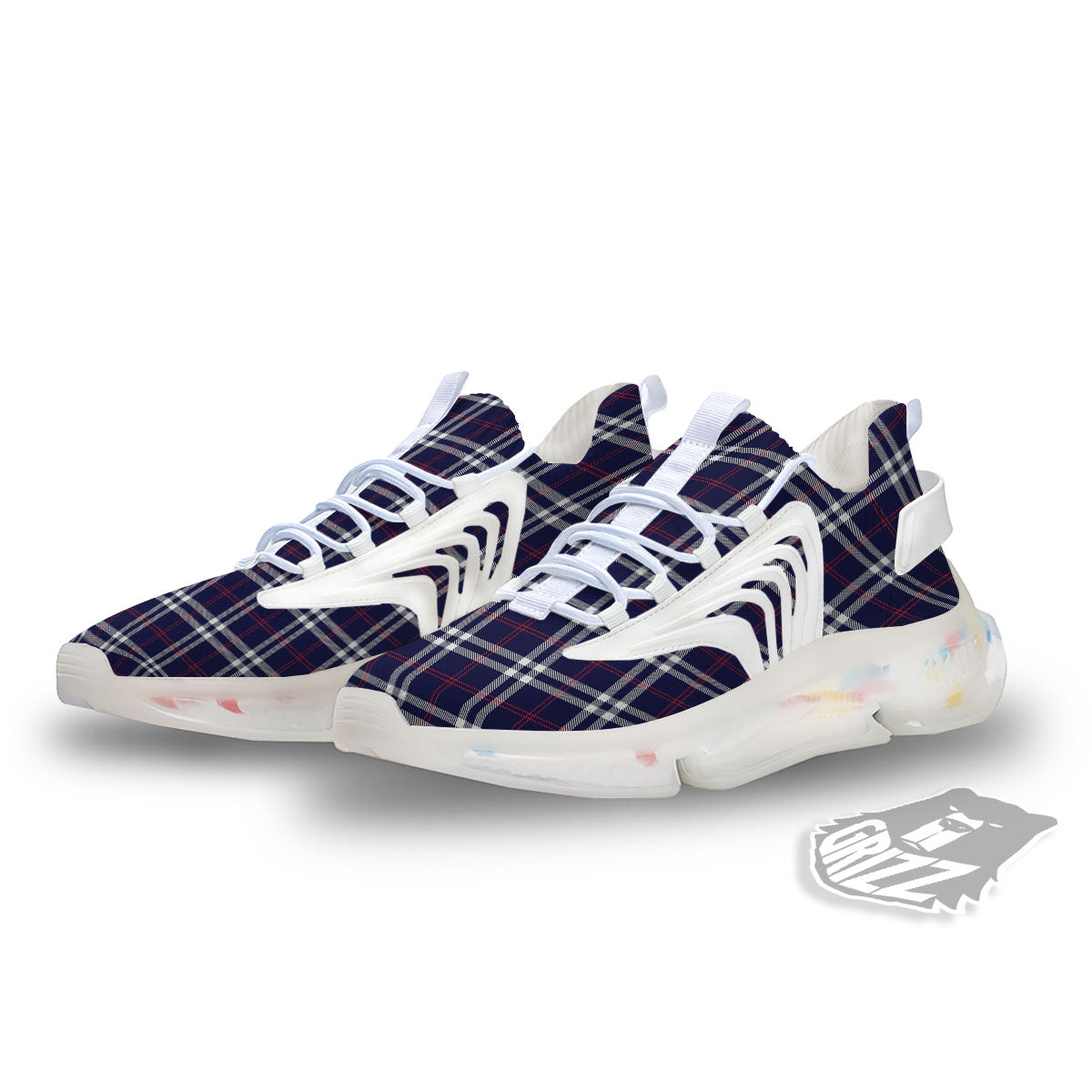 White Blue And Red Tartan Print Pattern White Gym Shoes-grizzshop