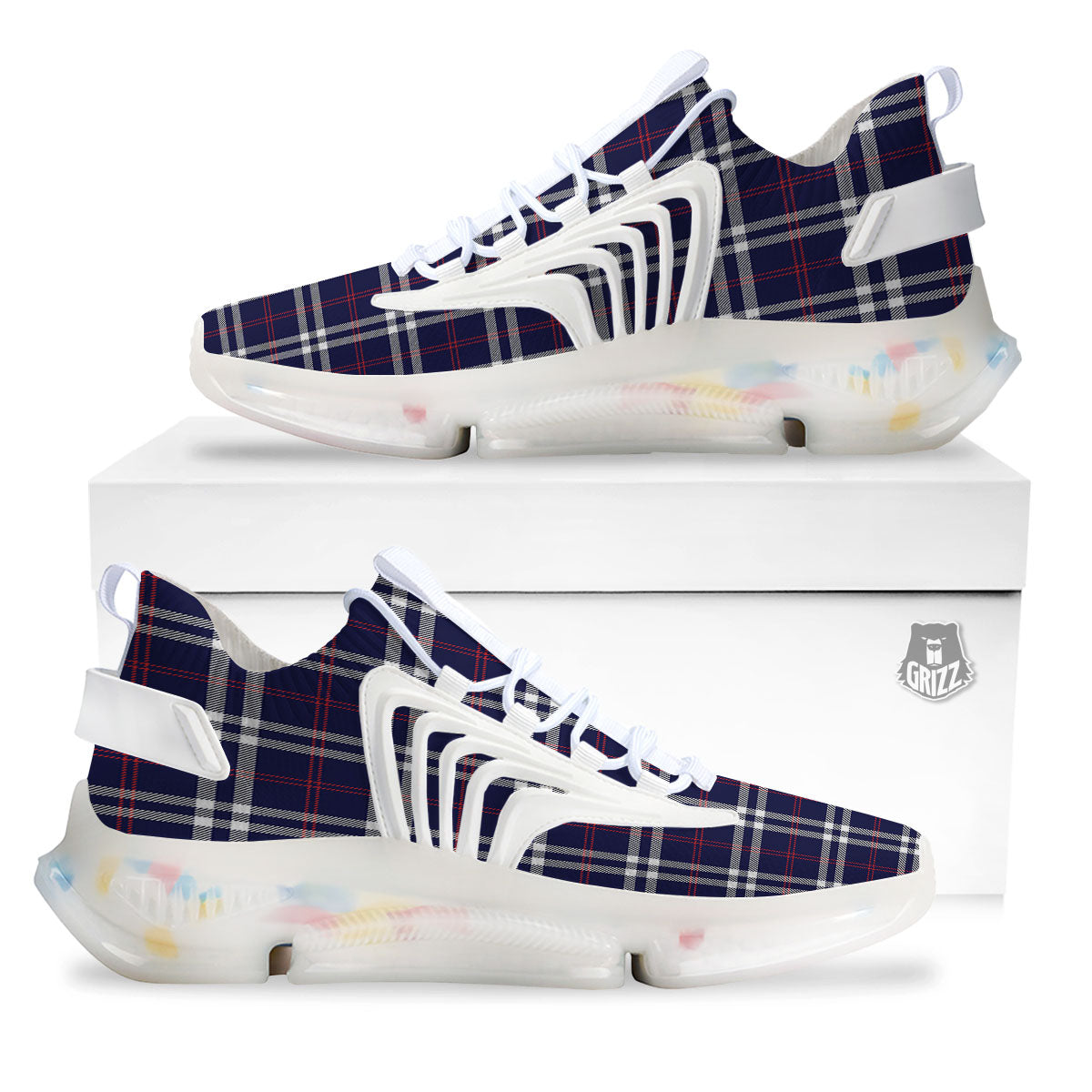 White Blue And Red Tartan Print Pattern White Gym Shoes-grizzshop