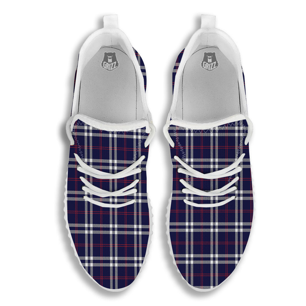 White Blue And Red Tartan Print Pattern White Walking Shoes-grizzshop