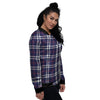 White Blue And Red Tartan Print Pattern Women's Bomber Jacket-grizzshop