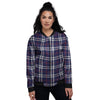 White Blue And Red Tartan Print Pattern Women's Bomber Jacket-grizzshop