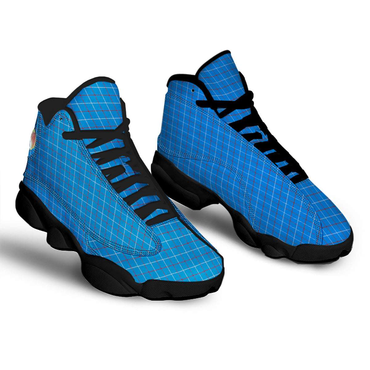 White Blue And Red Tattersall Print Black Basketball Shoes-grizzshop