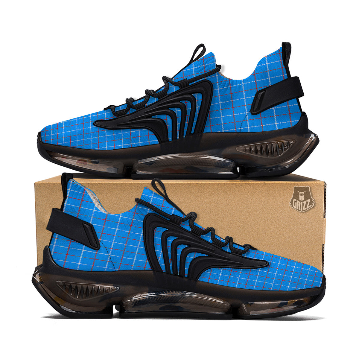 White Blue And Red Tattersall Print Black Gym Shoes-grizzshop