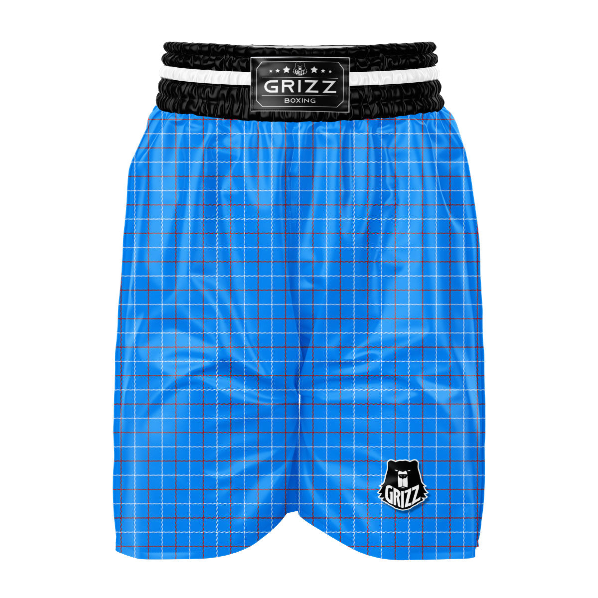 White Blue And Red Tattersall Print Boxing Shorts-grizzshop