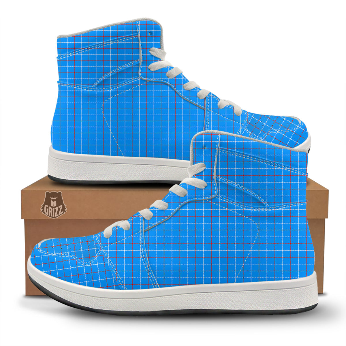 White Blue And Red Tattersall Print High Top Sneakers-grizzshop