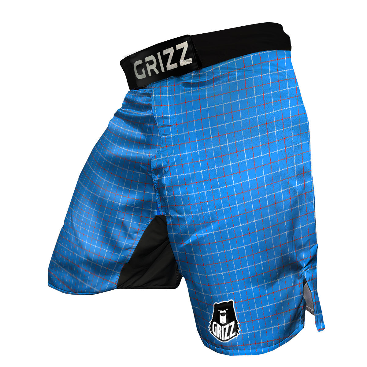 White Blue And Red Tattersall Print MMA Shorts-grizzshop