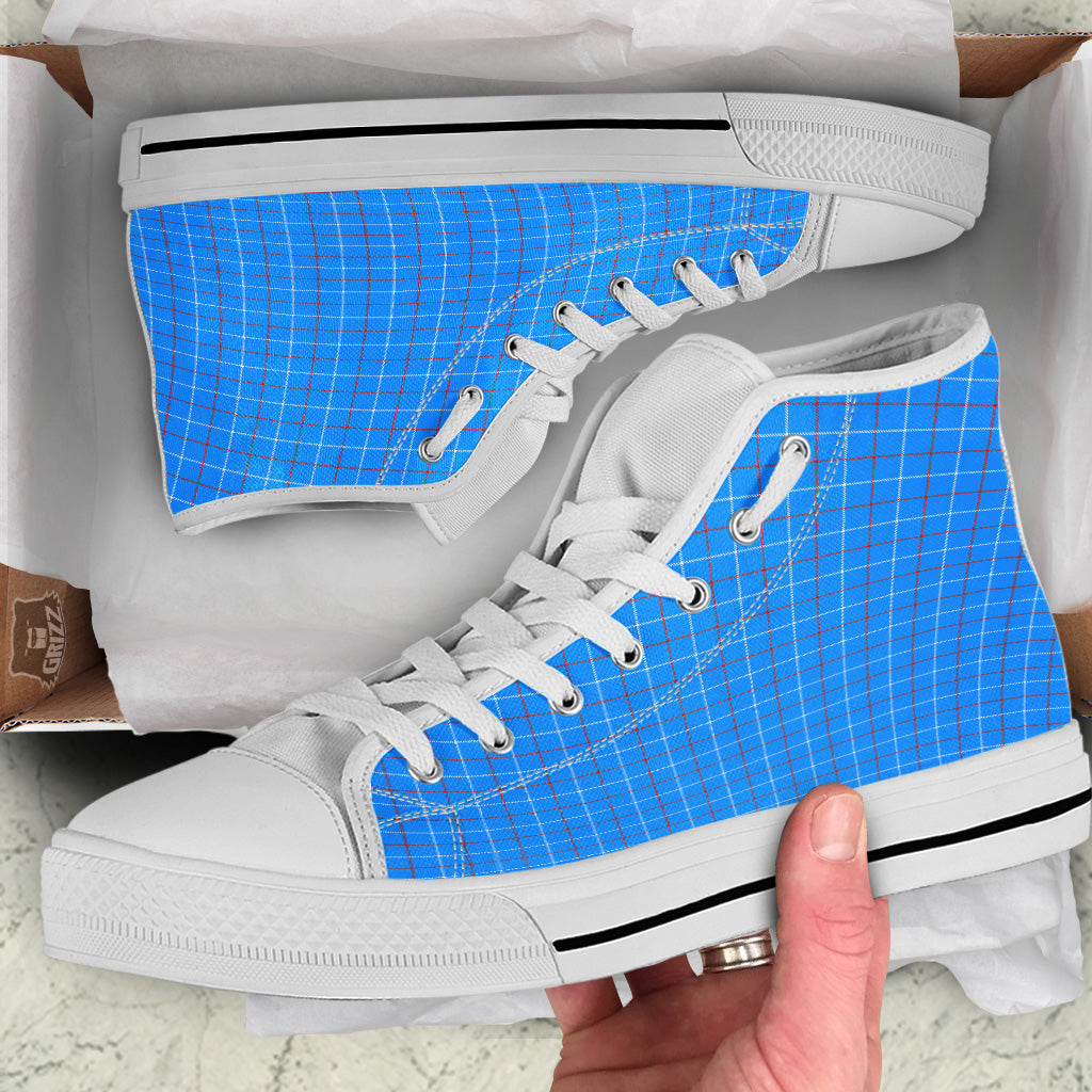 White Blue And Red Tattersall Print White High Top Shoes-grizzshop
