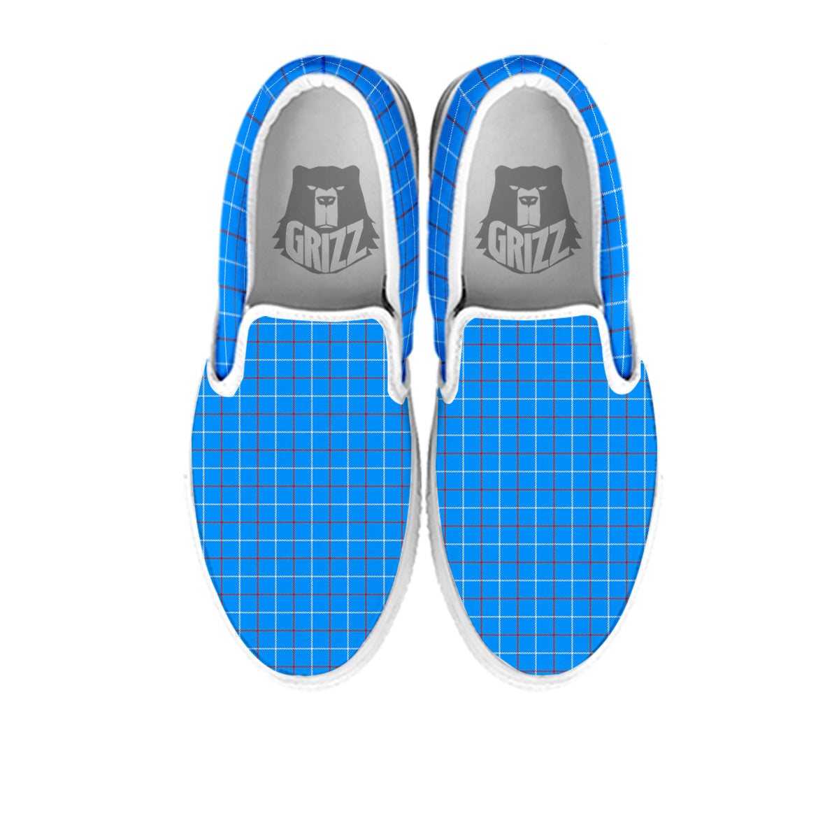 White Blue And Red Tattersall Print White Slip On Shoes-grizzshop