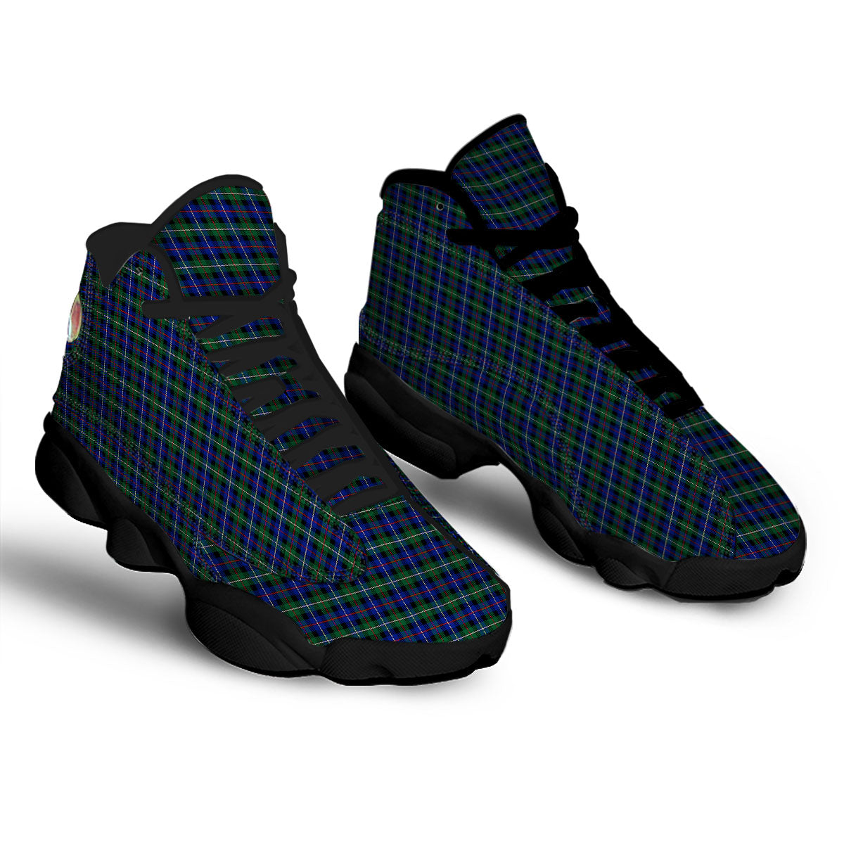 White Buffalo And Green Blue Plaid Print Black Basketball Shoes-grizzshop
