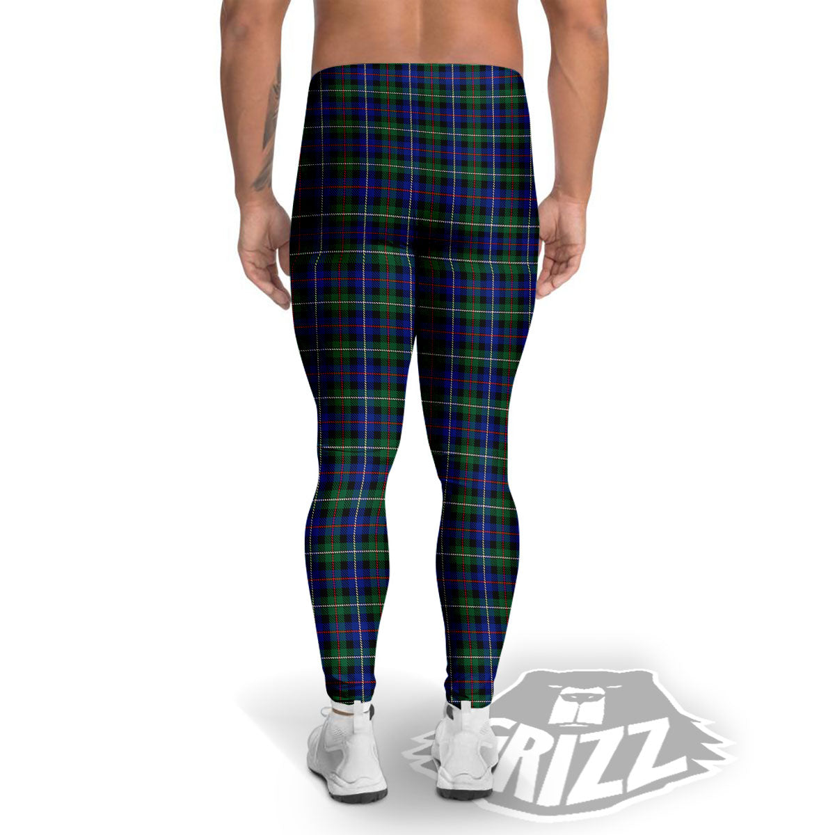 White Buffalo And Green Blue Plaid Print Men's Leggings-grizzshop