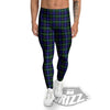 White Buffalo And Green Blue Plaid Print Men's Leggings-grizzshop