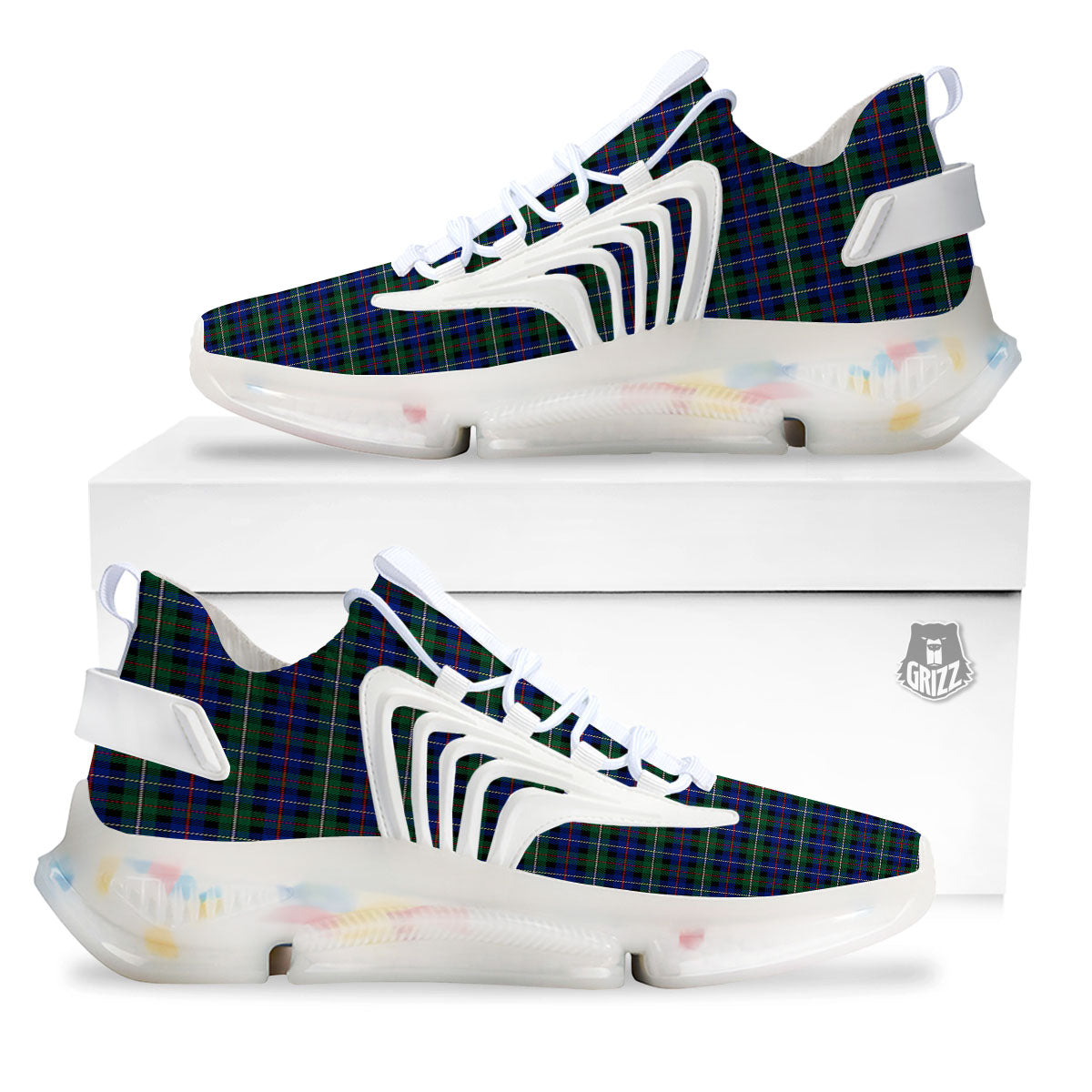 White Buffalo And Green Blue Plaid Print White Gym Shoes-grizzshop
