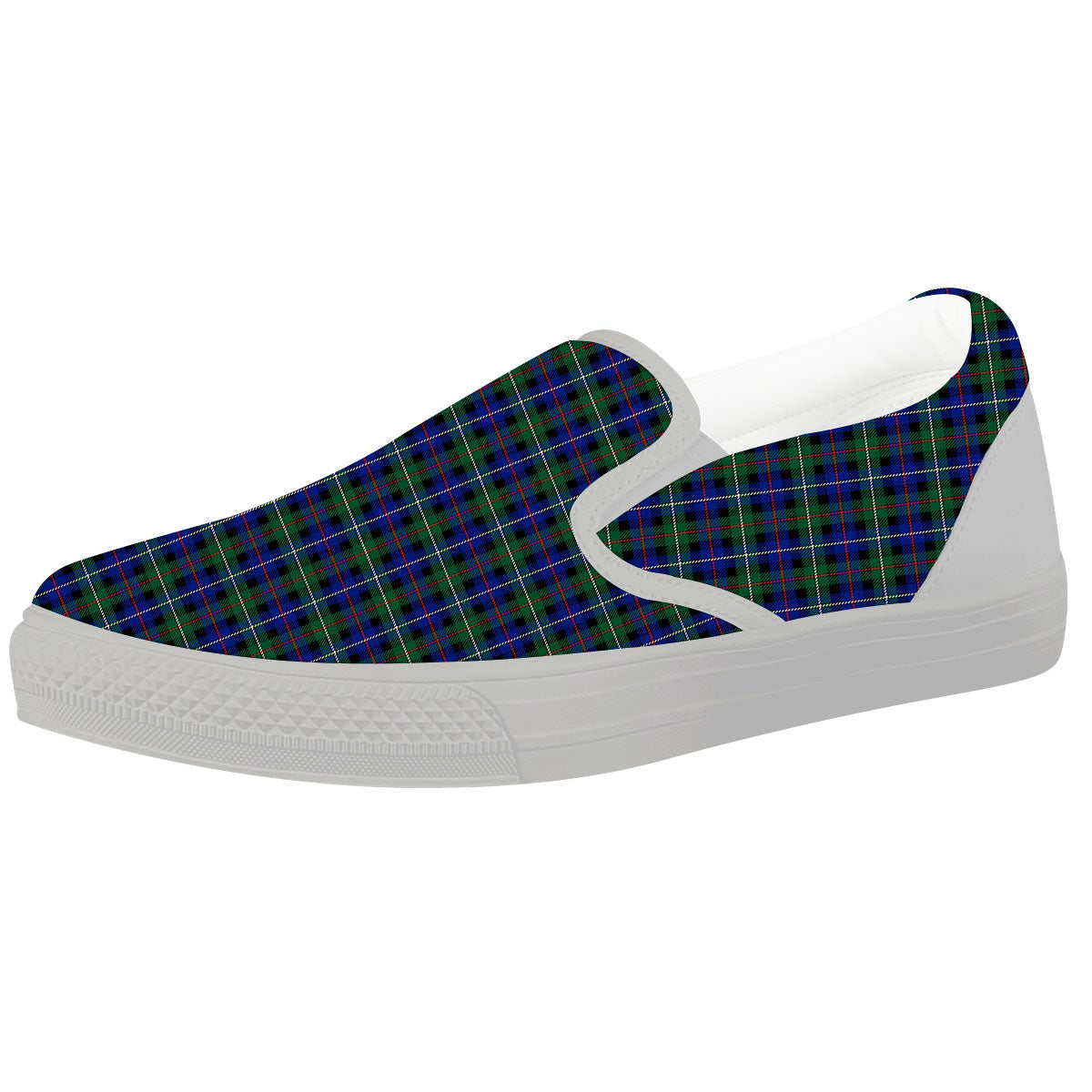 White Buffalo And Green Blue Plaid Print White Slip On Shoes-grizzshop