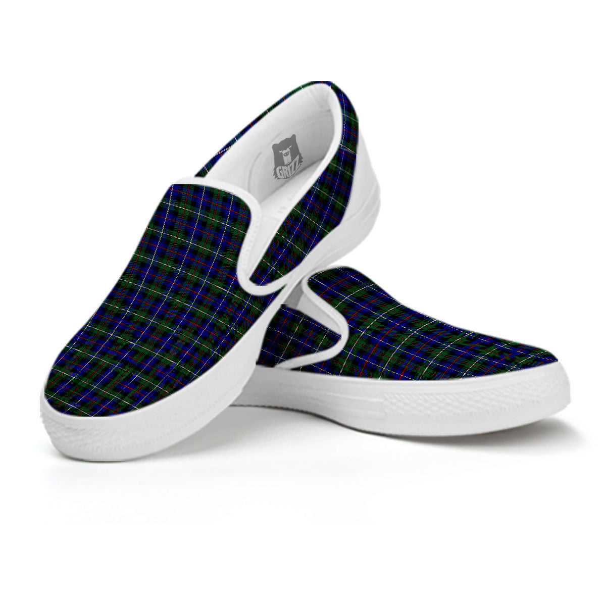 White Buffalo And Green Blue Plaid Print White Slip On Shoes-grizzshop