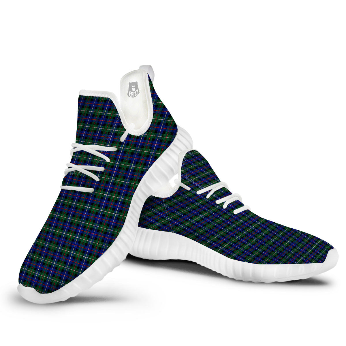 White Buffalo And Green Blue Plaid Print White Walking Shoes-grizzshop