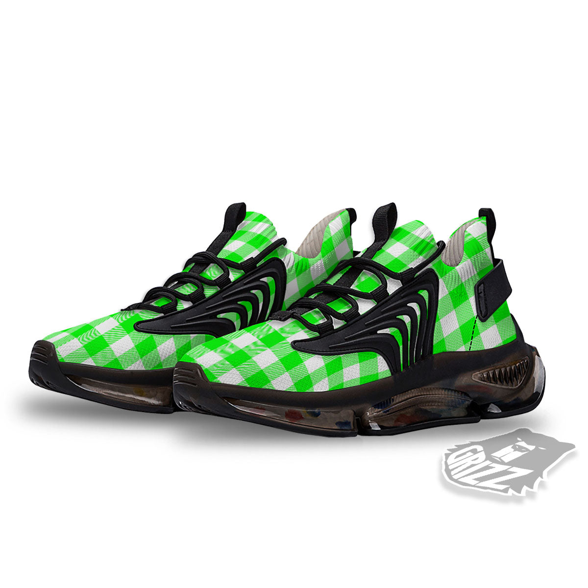 White Buffalo Check And UFO Green Print Pattern Black Gym Shoes-grizzshop