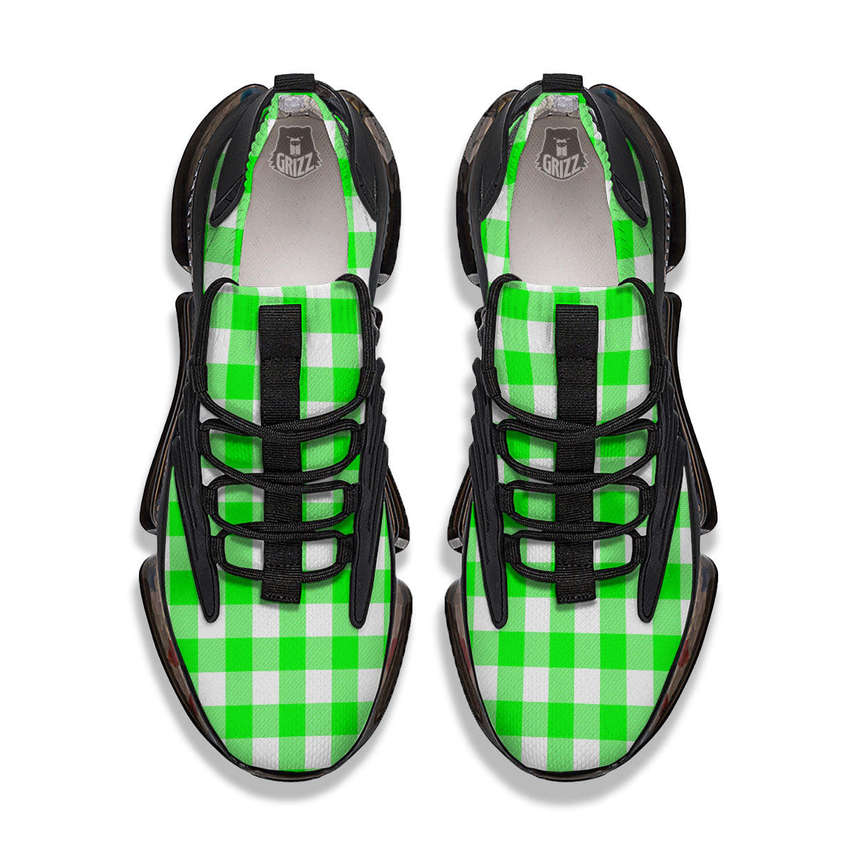 White Buffalo Check And UFO Green Print Pattern Black Gym Shoes-grizzshop