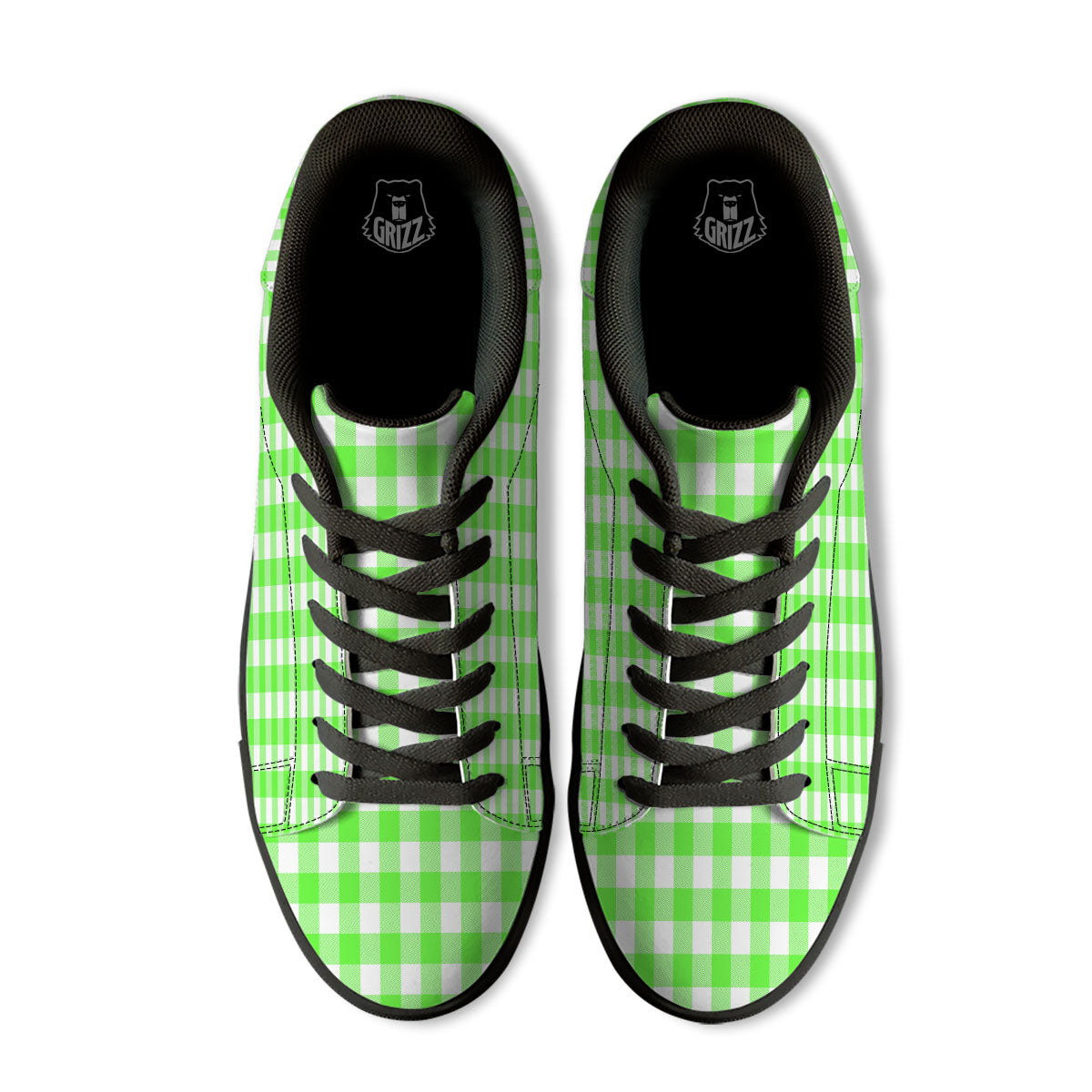 White Buffalo Check And UFO Green Print Pattern Black Low Top Sneakers-grizzshop