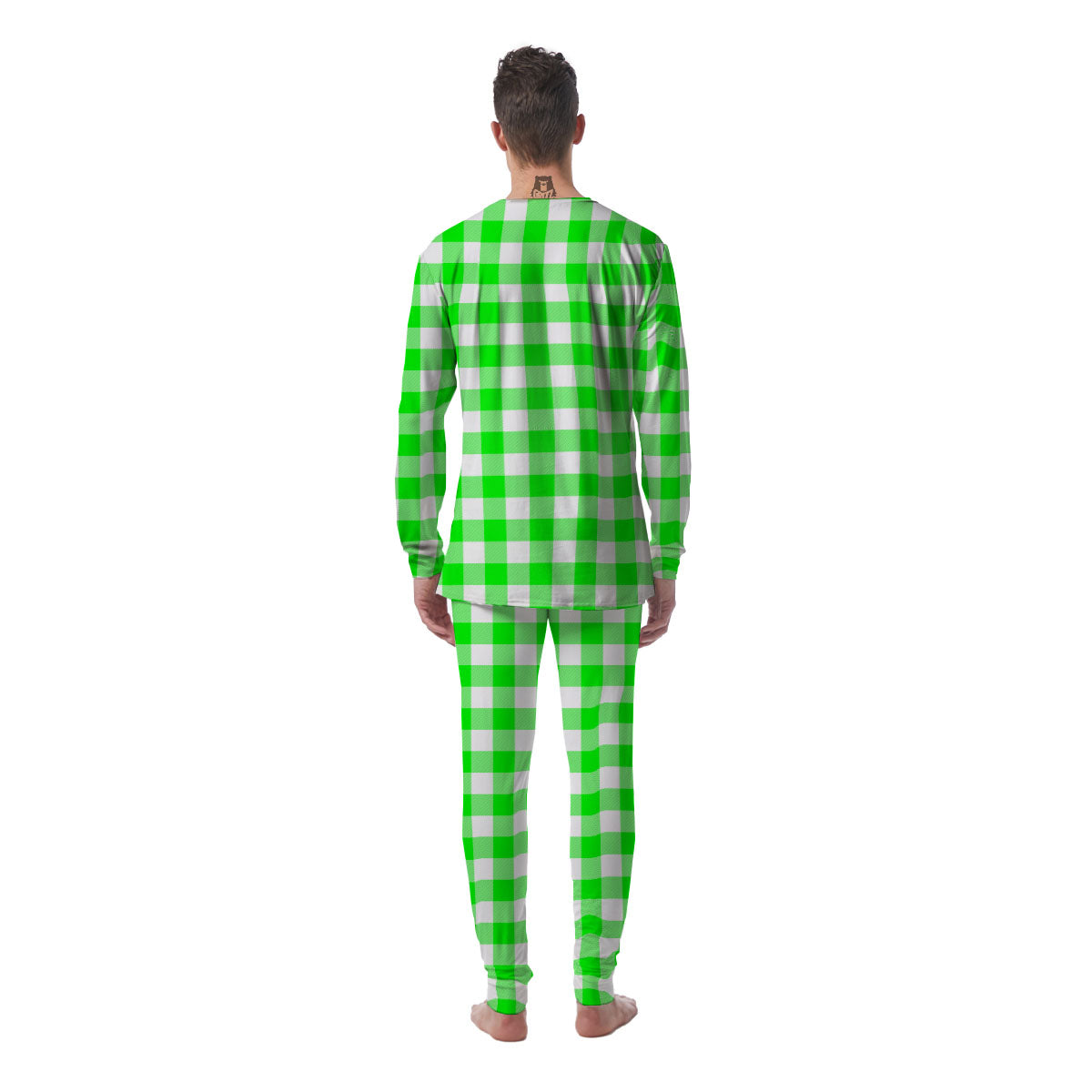 White Buffalo Check And UFO Green Print Pattern Men's Pajamas-grizzshop