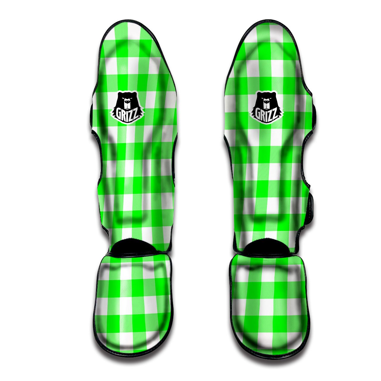 White Buffalo Check And UFO Green Print Pattern Muay Thai Shin Guards-grizzshop