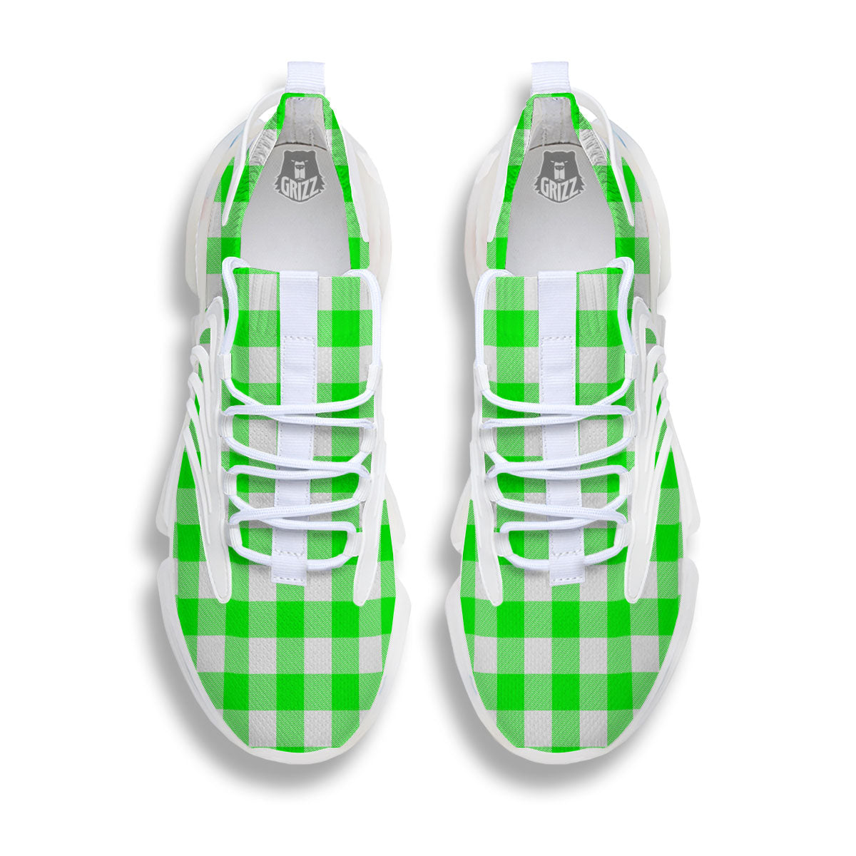 White Buffalo Check And UFO Green Print Pattern White Gym Shoes-grizzshop