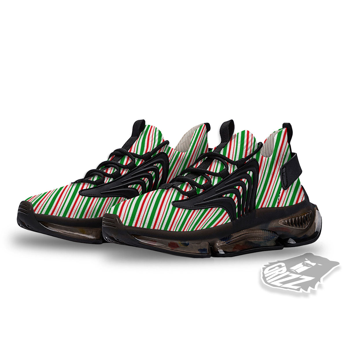 White Candy Cane And Red Green Print Black Gym Shoes-grizzshop