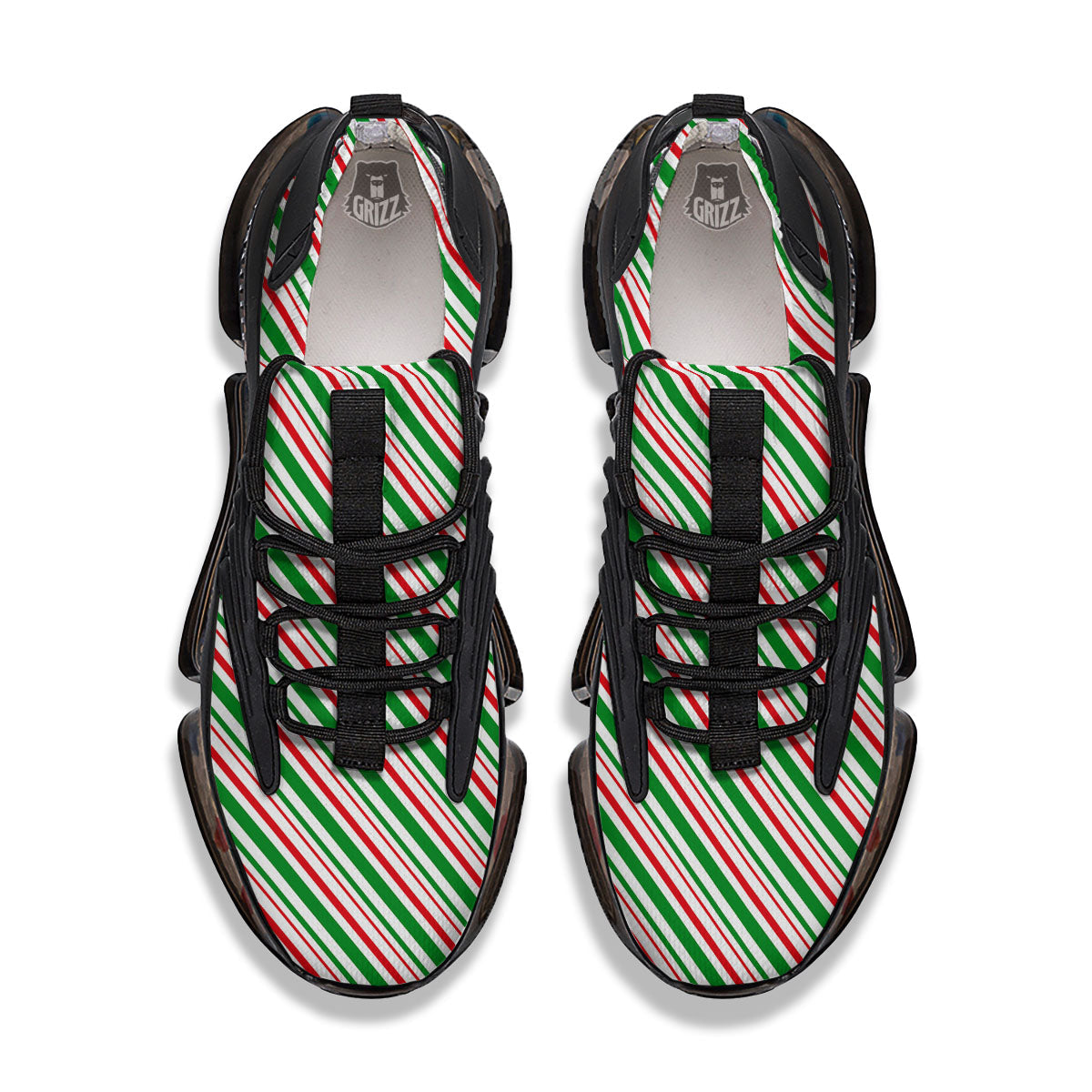 White Candy Cane And Red Green Print Black Gym Shoes-grizzshop