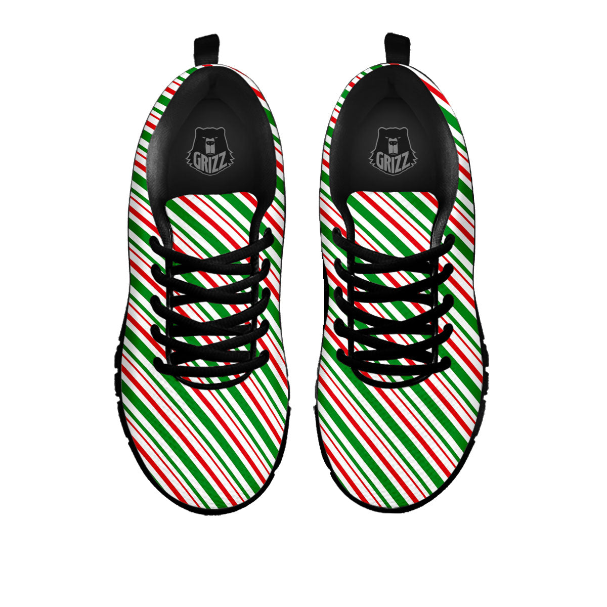 White Candy Cane And Red Green Print Black Sneaker-grizzshop