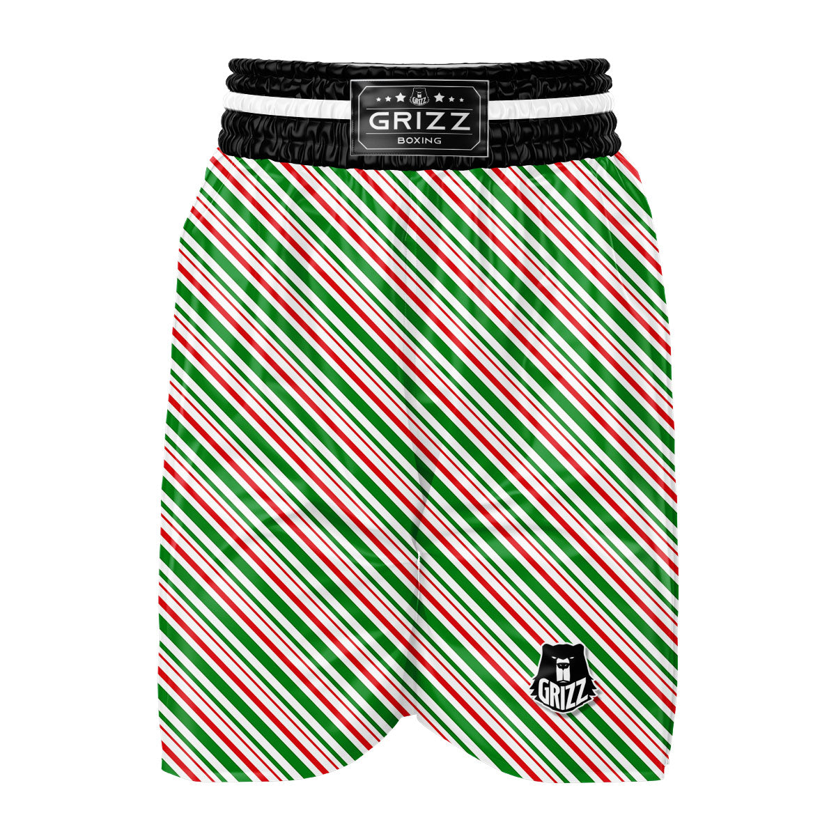 White Candy Cane And Red Green Print Boxing Shorts-grizzshop