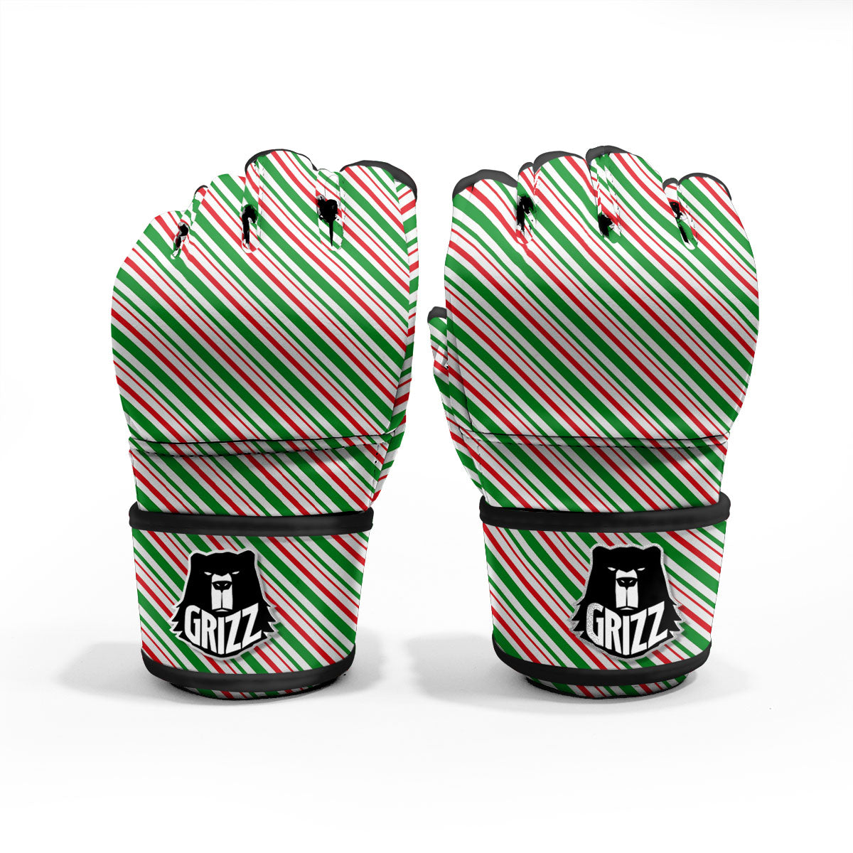 White Candy Cane And Red Green Print MMA Gloves-grizzshop