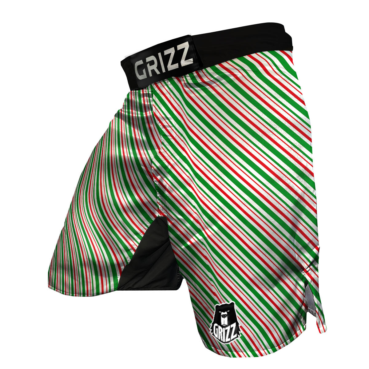 White Candy Cane And Red Green Print MMA Shorts-grizzshop