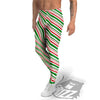 White Candy Cane And Red Green Print Men's Leggings-grizzshop