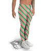 White Candy Cane And Red Green Print Men's Leggings-grizzshop