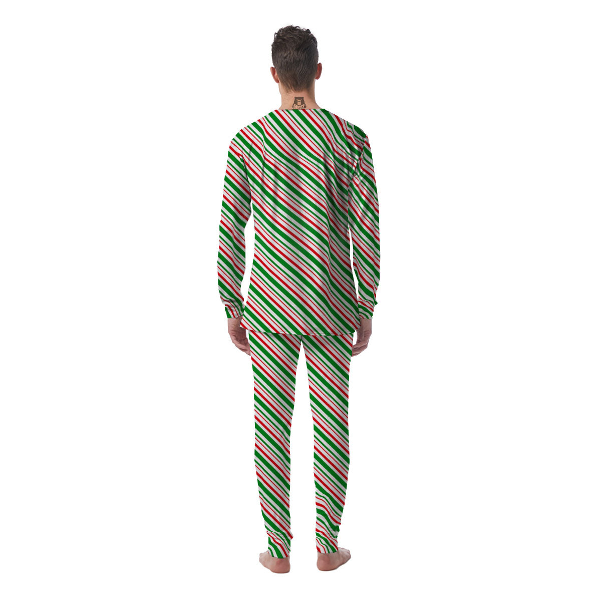 White Candy Cane And Red Green Print Men's Pajamas-grizzshop