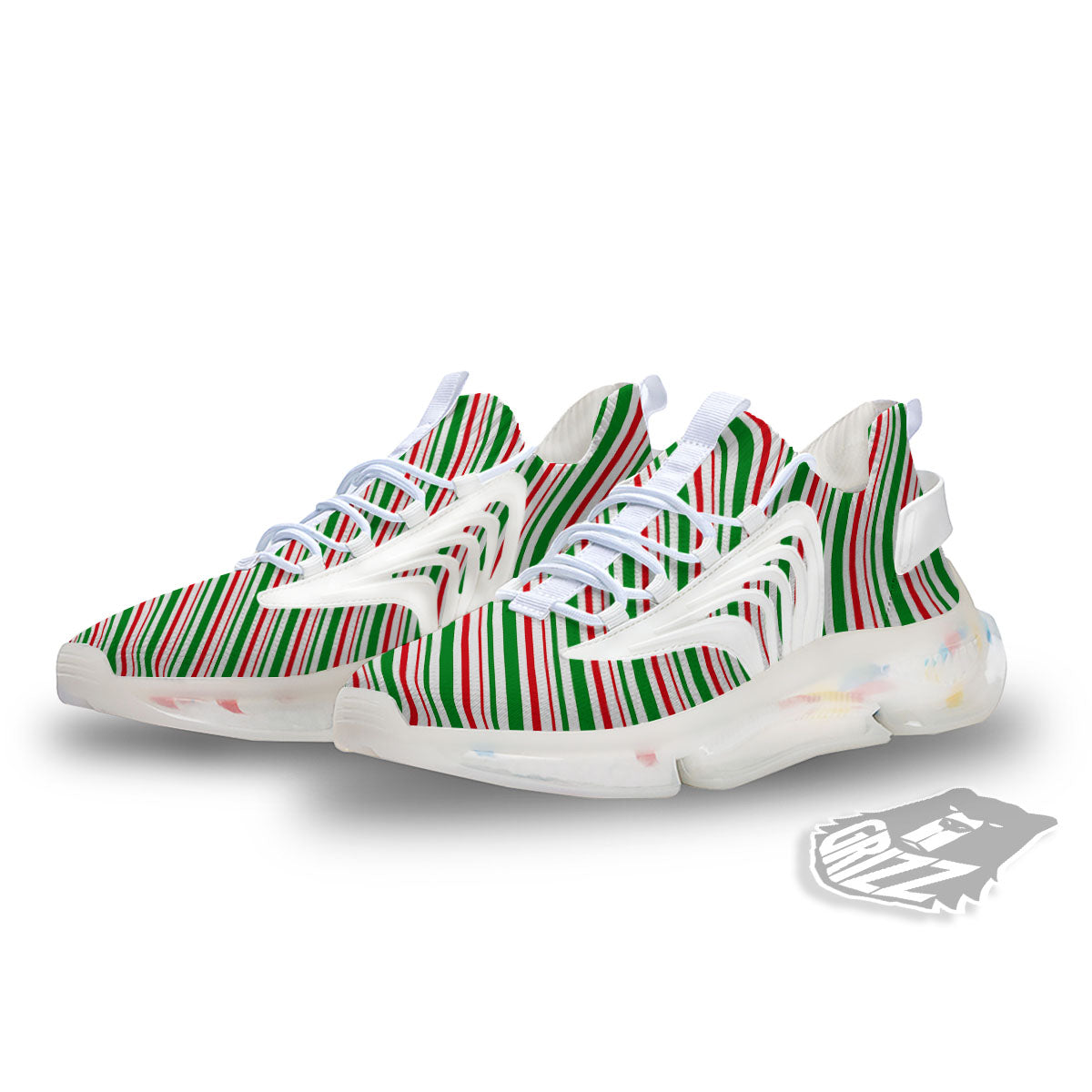White Candy Cane And Red Green Print White Gym Shoes-grizzshop