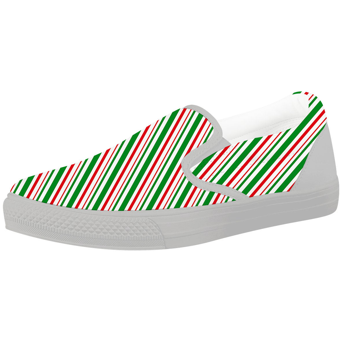 White Candy Cane And Red Green Print White Slip On Shoes-grizzshop