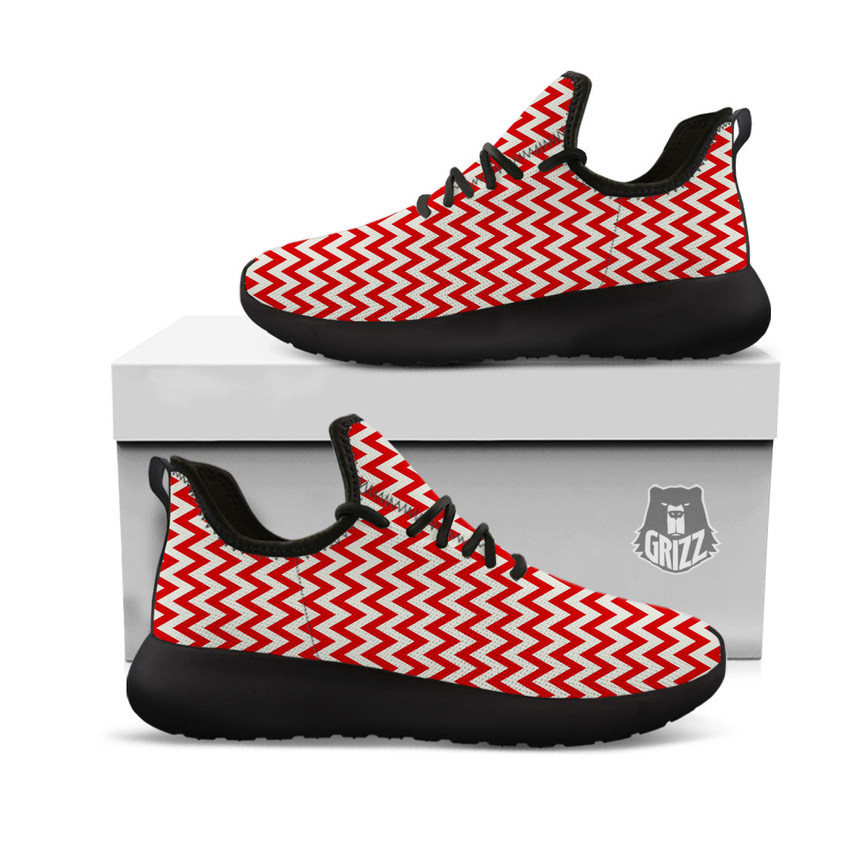White Chevron And Beige Red Print Black Athletic Shoes-grizzshop