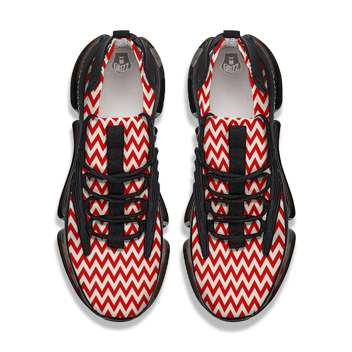 White Chevron And Beige Red Print Black Gym Shoes-grizzshop