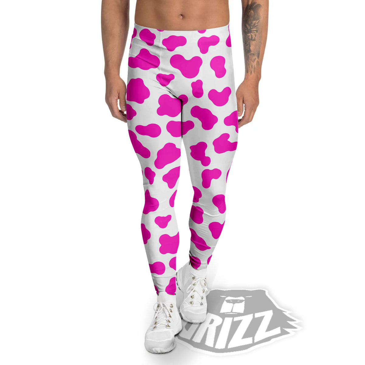 White Cow And Hot Pink Print Men's Leggings-grizzshop