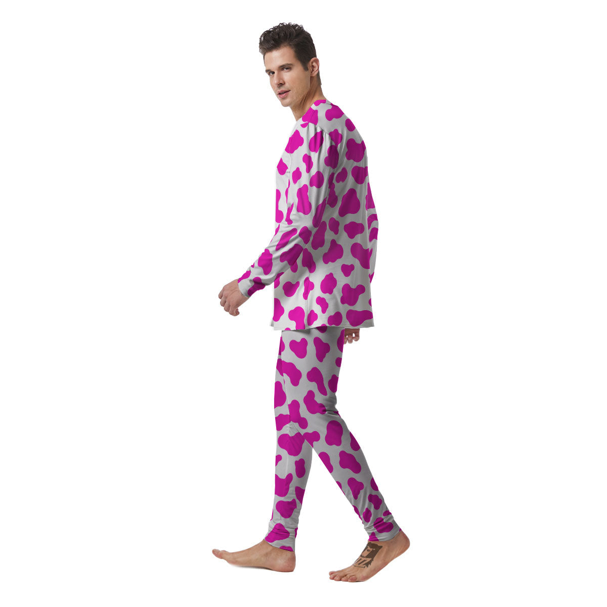 White Cow And Hot Pink Print Men's Pajamas-grizzshop