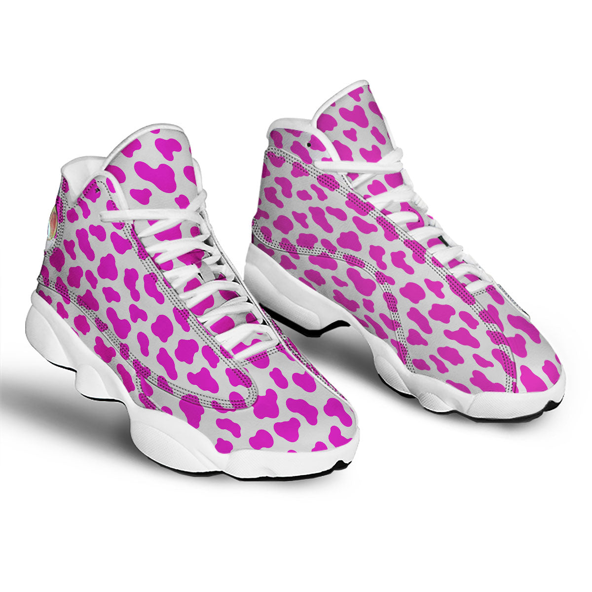 White Cow And Hot Pink Print White Basketball Shoes-grizzshop