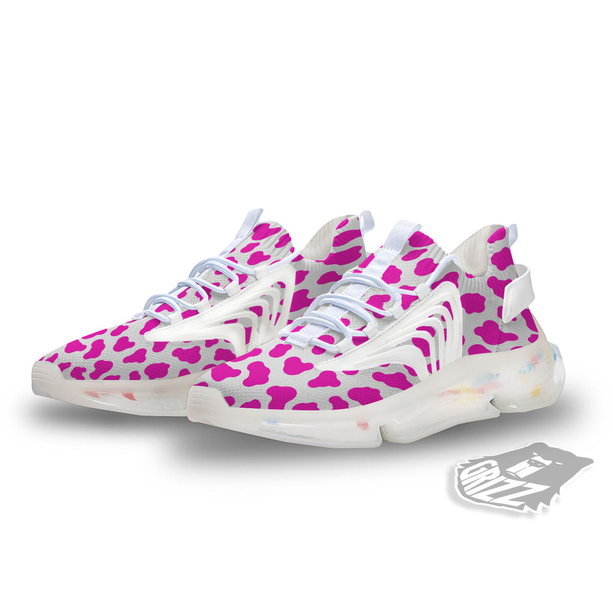White Cow And Hot Pink Print White Gym Shoes-grizzshop