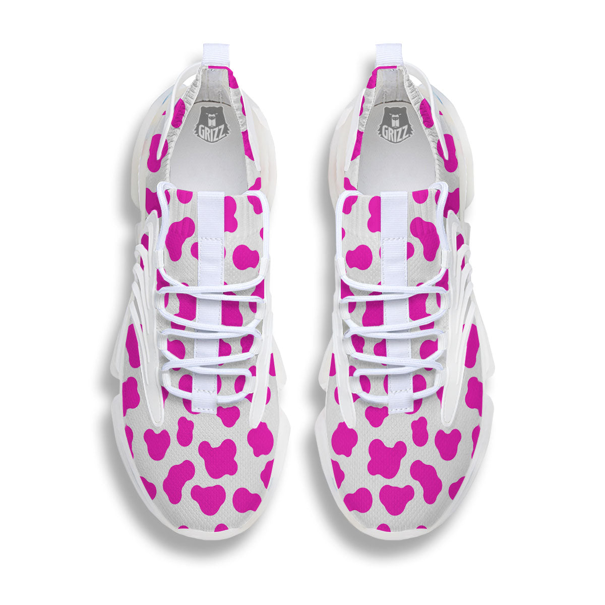 White Cow And Hot Pink Print White Gym Shoes-grizzshop