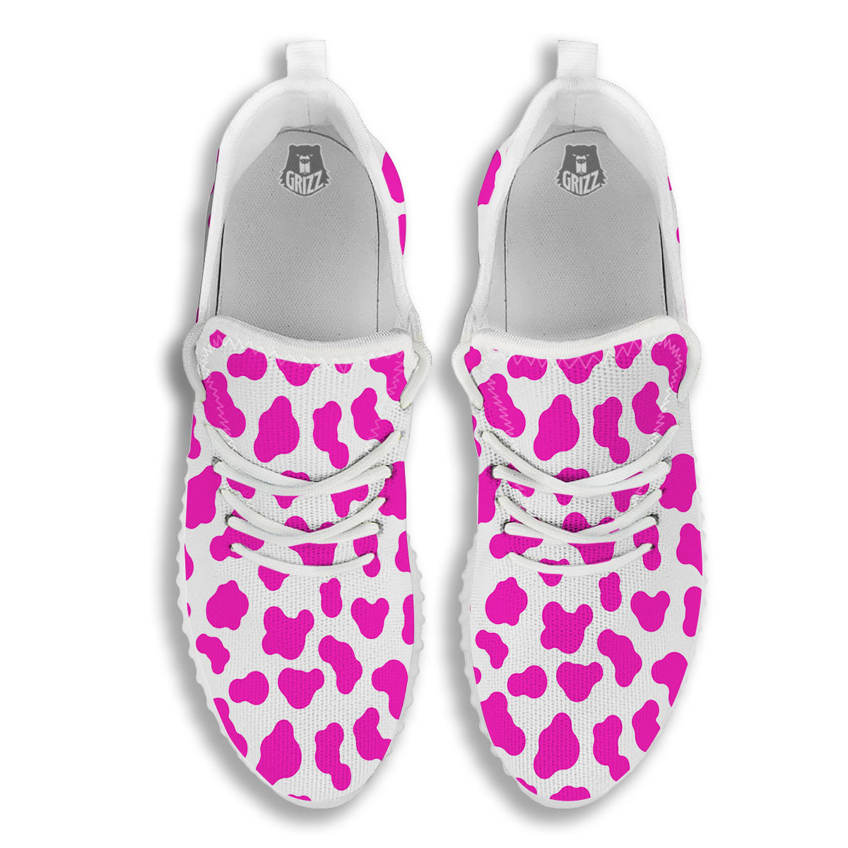 White Cow And Hot Pink Print White Walking Shoes-grizzshop
