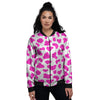 White Cow And Hot Pink Print Women's Bomber Jacket-grizzshop