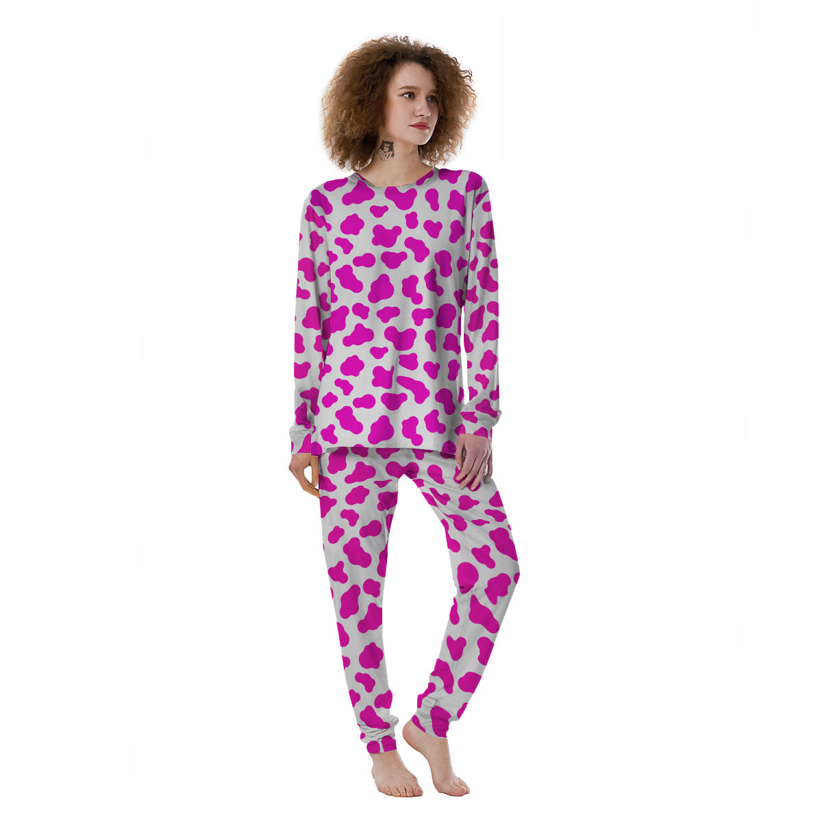 White Cow And Hot Pink Print Women's Pajamas-grizzshop
