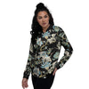 White Cranes Japanese Black Print Pattern Women's Bomber Jacket-grizzshop