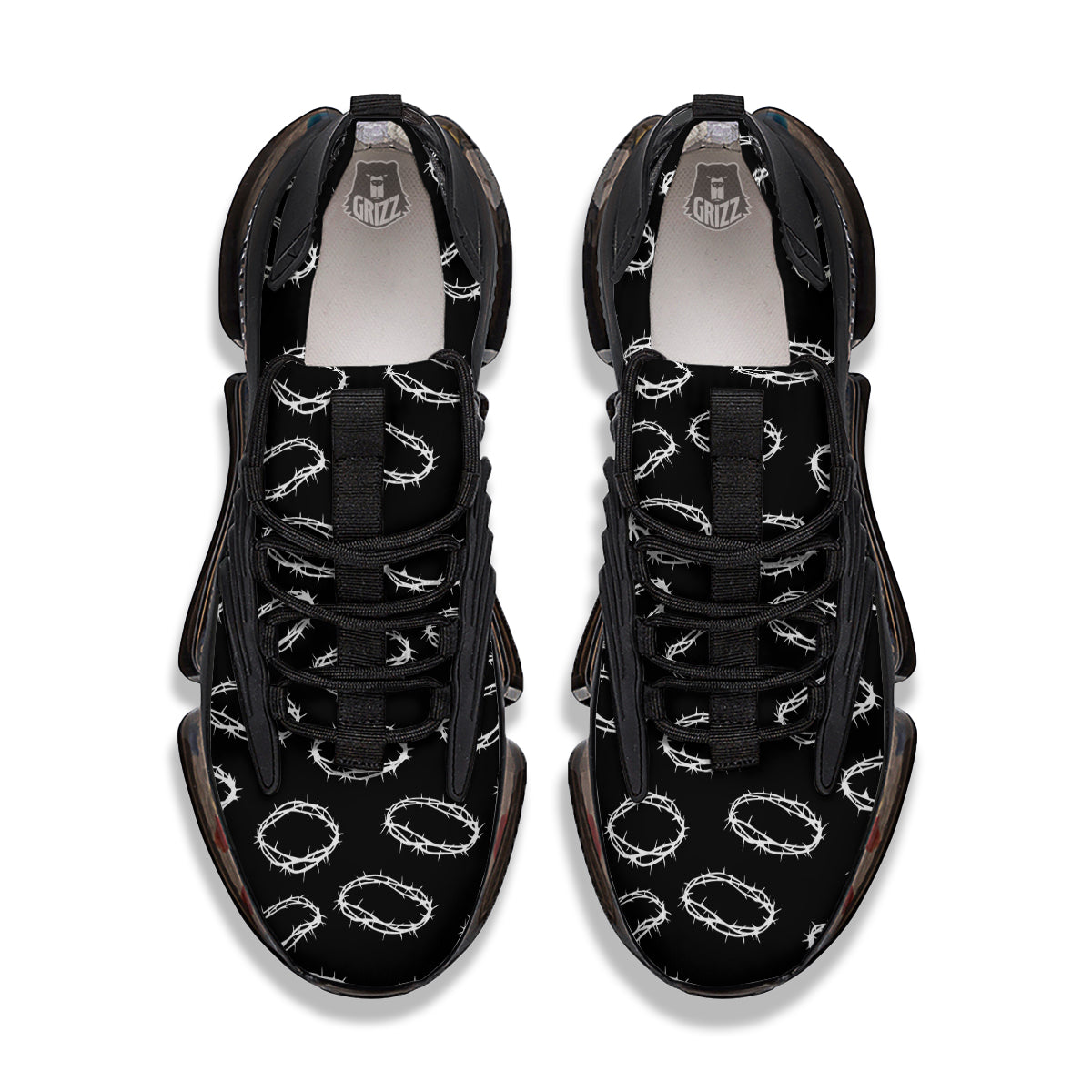 White Crown Of Thorns Print Pattern Black Gym Shoes-grizzshop
